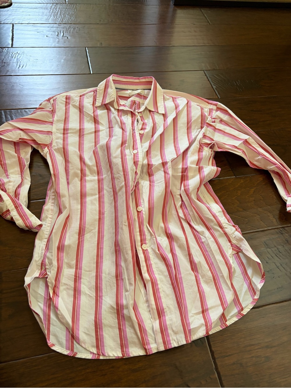 J. Crew Pink and White Striped Button-Down Shirt